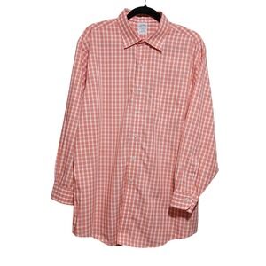 Brooks Brothers SlimFitNon Iron Orange Gingham CheckDress Shirt Men's 17 1/2 2/3